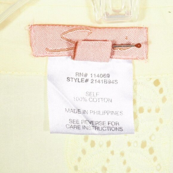 Swarri Wrap Top Womens Large Yellow Eyelet V Neck French Cuffed Cotton - Picture 9 of 9